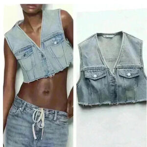 ZARA CROPPED DENIM WAISTCOAT size S  NWT